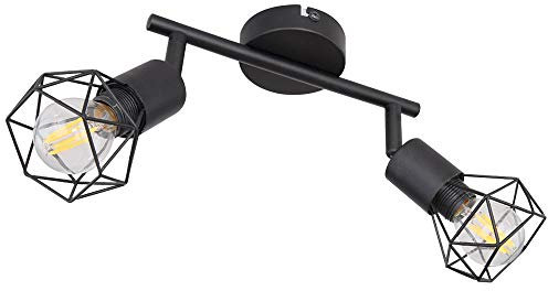 Globo Deckenleuchte 2 Flammig schwarz Spotleuchte 2 Strahler Deckenlampe schwenkbar schwarz, Käfig Design Metall, 2x 6W 2x 700lm warmweiß, LxBxH 22x8x18 cm