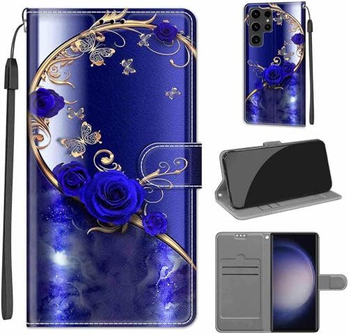 Handyhülle für Samsung Galaxy S24 Ultra Hülle, Samsung S24 Ultra Hülle, Premium Leder Flip Klappbare Stoßfeste Magnetische [Standfunktion] [Kartenfächern] Schutzhülle Tasche -Schmetterling
