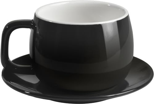 ionEgg Porcelain Coffee Cup with Saucer 270ml/9oz, Minimalist Design, Perfect for Latte, Cappuccino, and Tea, Black