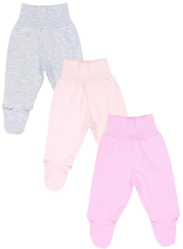 TupTam Baby Mädchen Strampelhose Hose mit Fuß 3er Pack, Farbe: Rosa Grau Pink, Größe: 56