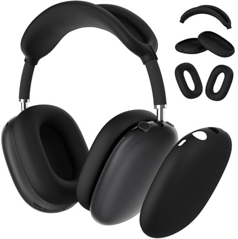 Wanme 3 in 1 Hülle für Airpods Max, Weiche Silikon Ohrpolster Schutz Abdeckungen+ TPU Schutzhülle+ Kopfband Cover Case, Kratzfestes Schutzhüllen Kopfhörer Zubehör für Apple AirPods Max, Schwarz