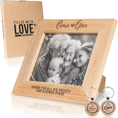 kupi Geschenkset Oma und Opa Geschenke | Bilderrahmen mit Gravur | Geschenk für Großeltern | Fotorahmen + Schlüsselanhänger