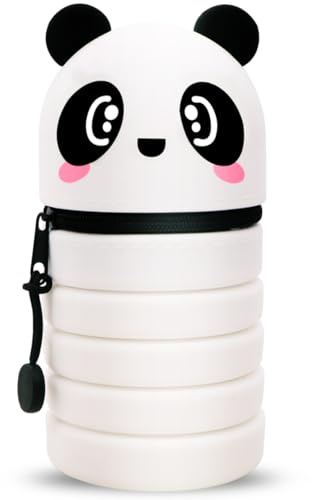 DGTSYAL 2 in 1 Weiche Silikontasche Kawaii Federmäppchen, Tischstifthalter, Reißverschluss, Silikon, Stiftetasche Buntstifte Marker, Büro, Uni, niedlicher Schulbedarf, Tier-Stifthalter, Mädchen Panda