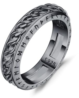 CUOKA MIRACLE Fidget Ring 925 Sterling Silber Keltisch Spinner Ringe für Angst Männer Frauen Anti Stress Ring Schmuck Geschenke für Damen Teens Geburtstag Valentinstag Weihnachten (black, 18)