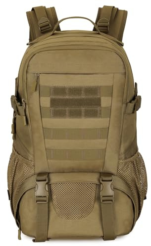HUNTVP Militär-Rucksack, MOLLE, taktischer Rucksack, Ausrüstung, Assault Pack, Tagesrucksack für Jagd, Camping, Wandern, 30 l, Braun, Large, Taktischer Rucksack