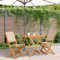 Homgoday 3-TLG. Bistro-Set Beige Stoff und Massivholz Balkonset Balkonmöbel Gartenset mit Stühlen Gartenmöbel Set Terrassenmöbel, Sitzgarnitur Sitzgruppe für Hof, Garten