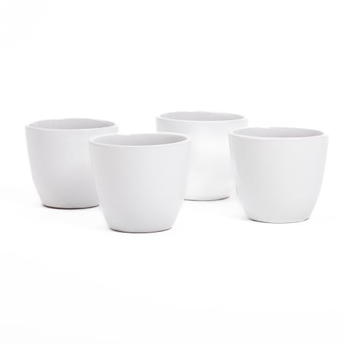 Set di 4 Vasi da Interno in terracotta Bianca Lucida | Misura 7 x 6 cm | Ideali per Piante Grasse, Bonsai, Fiori, Vasetti Decorativi da Interno Moderni per Casa, Scrivania, Tavolo, Ufficio . (Bianchi)