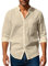 Volemo Mens Linen Shirts Long Sleeve Shirt Band Collar Casual Tops Regular Fit Khaki L