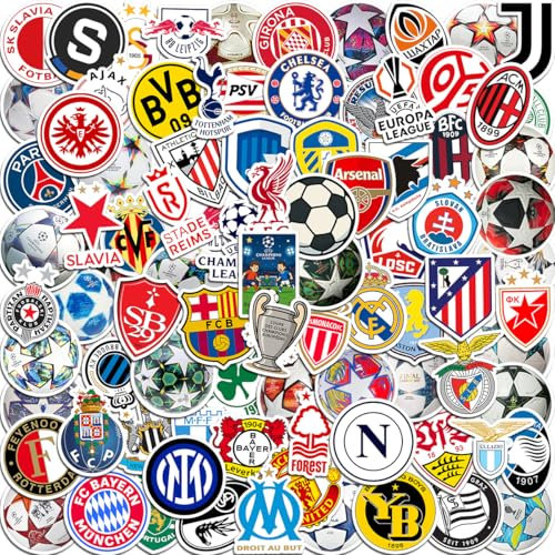 105 PCS Football Stickers, Football Club Team Vinyl PVC Waterproof Stickers for Water Bottles, Scrapbooking, Laptops, Luggage Gifts for Kids, Teens and Adults