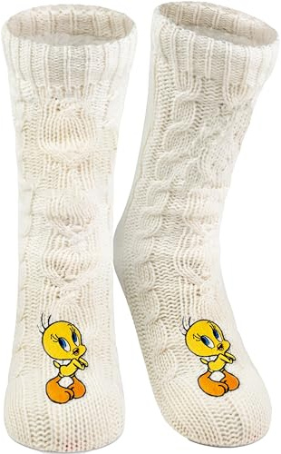 United Labels Looney Tunes Tweety Kuschelsocken für Damen, Weiß, flauschige Stoppersocken, warme Socken, Hüttensocken