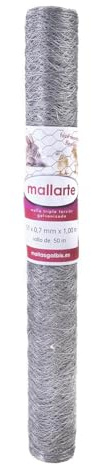 MALLARTE | Malla Hexagonal | Triple Torsión | Altura: 1m | 51/0.70mm | Rollo de: 50m | Color: Gris | Diámetro: 0.7mm