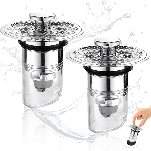 Ideal Swan Abflussstopfen – 2 Stück Waschbeckenstöpsel mit Edelstahlfilter, Pop Up Abflusssieb Stöpsel Waschbecken, Universal Abflussstopfen mit Sieb, Waschbeckenstöpsel für Bad und Küche(34-40mm)