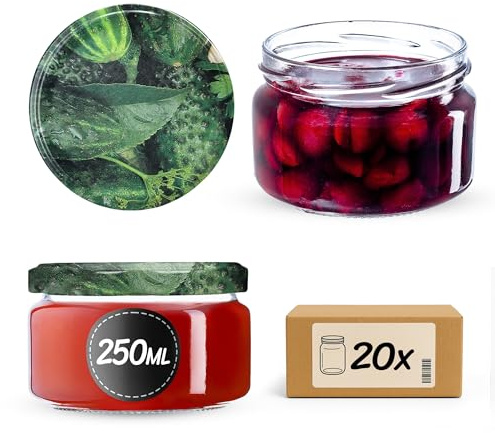 KADAX 20er Set Einmachgläser 250ml TO82 Essiggurken, Marmeladengläser Vorratsgläser Mason Jar mit Schraubdeckel, Luftdicht & Spülmaschinenfest, Honig- & Dessertgläser