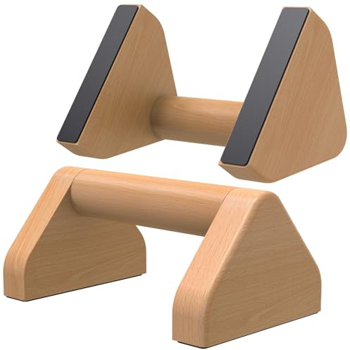 Kipika Push up-stänger i trä – 10 cm armhävningshandtag i bokträ för golv, halkfri gummibas, triangulära pushup-stativ, hemmagym fitnessutrustning perfekt för dipp, L-sits, styrketräning