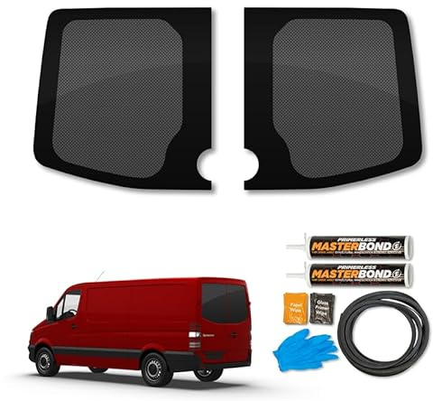 Van Demon Pair of Rear Door Glass Windows in Dark Tint with Adhesive Kit and Knock on Trim VY24557