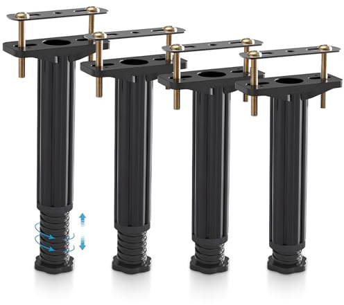 Zliger 4 Höhenverstellbare Bettfüße, Bettrahmen-Verstärkungsset, Unterbett-Stützstangen, 18–32 cm, Verstellbare Möbelersatzteile, Geeignet für Betten, Sofas, Schränke, Tische (Schwarz)