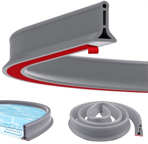 Eulihent 2M Wet Room Floor Barrier, Flexible Rubber Shower Water Barrier, Wetroom Floor Barrier, Self-Adhesive Shower Threshold Water Barrier, for Kitchen Sink, Bathroom Floor (Grey)