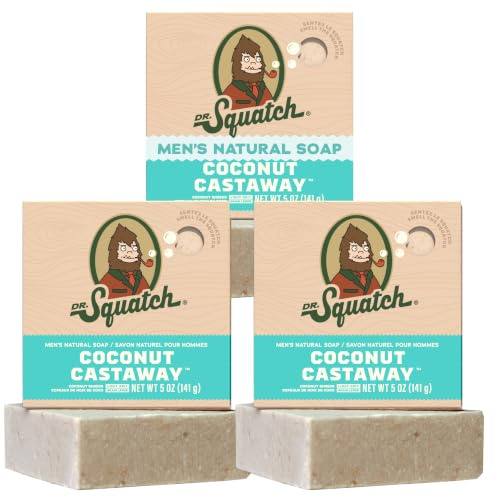Dr. Squatch Natural Men’s Bar Soap - Cold Process Body Soap Bar with Natural Oils - Gifts for Men - Coconut Castaway (142g, 3 pack)