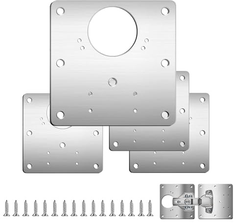 4pcs Hinge Repair Plate Kit,Cabinet Door Metal Hinge Repair Plates | Hinges Repair Assorted Used For Cupboard,Wardrobe,Kitchen Doors Replacement (4)