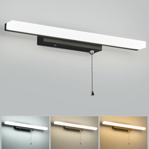Lightess Bathroom Mirror Light with Pull Cord and Switch 3000K/4500K/6000K | 9W 40CM Bathroom Wall Light, IP44 Bathroom Led light, Bathroom Shaver Light Vanity Light 1000LM Bright for Makeup and Reading