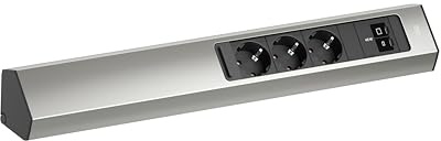 BACHMANN Steckdosenleiste Casia 2, 3-Fach mit 2X USB-C 45W, 2m Kabel, Mehrfachsteckdose für Wand- und Eckmontage in Küche und Office, Edelstahl-Optik (mit verstellbare Abdeckung und Anti-Fingerprint)