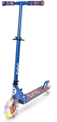 Zinc Two Wheeled Explorer Kids Scooter for Ages 3+ – Folding 2-Wheel Kick Scooter with Light Up Wheels, Lightweight, Height Adjustable, Anti-Slip Footplate, Rear Footbrake, Unicorn with Tassels