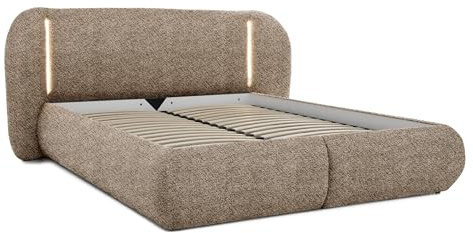 BEAUTY SOFA CORFU Polsterbett 180x200 cm Doppelbett mit Bettkasten und LED, Chenille-Stoff, Braun