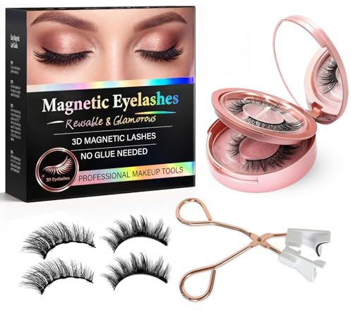 Magnetic Eyelashes with Applicator, Reusable No Glue Needed | Magnetic Lashes Kit, Natural Look False Eyelashes, Fast Application False Lashes Kit, Natural Black Lash & Pink Box, 2 Pairs