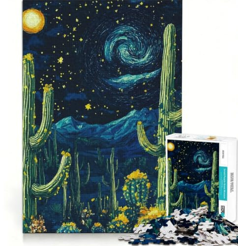 1000-teiliges Puzzle Sternennacht-Kaktus Denkspiel trainiert Gehirn und Hände geeignet als Tischdekoration 50x75cm