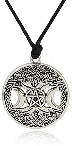 Dreifaltige-Mondgöttin-Anhänger, Baum-des-Lebens-Halskette, Pentagramm, Wicca