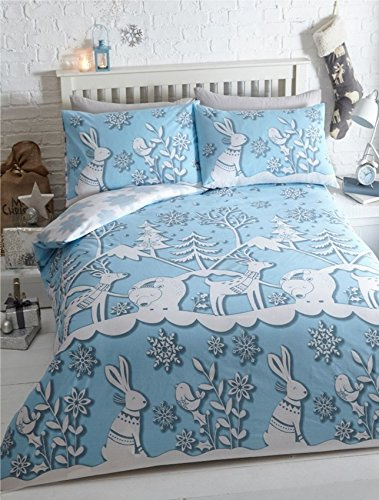 Mountain Snow Christmas Duvet Cover and Pillowcase Set, Blue, Single