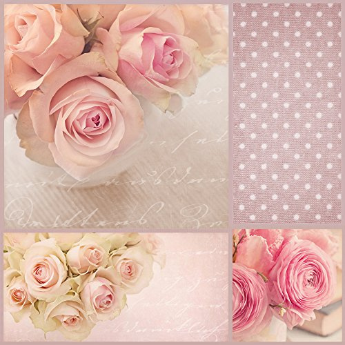 20 Servietten Collage rosa Rosen/Blumen/Hochzeit 33x33cm