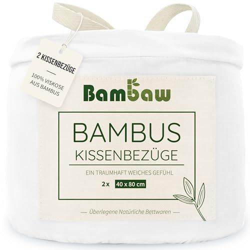 Bambaw Kissenbezug Bambus 40x80 cm, 2-er Pack, Anti Akne, antibakterielle und hypoallergene Bettwäsche, kühlende Bettwäsche Sommer, Bambus Kissenbezug 80x40 cm (Weiß)