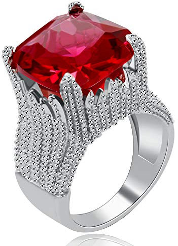 Uloveido Anello Grande in Cristallo Quadrato Rosso per Donna, Fasce per Matrimonio Larghe in zirconi cubici, Anello da Ballo per Cocktail Party