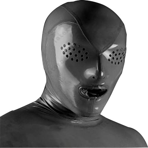MFMYEE latex Maske Gummi SM Fetisch Volle Bondage Maske,Latex Kondom Analplug Bondage hood -Rollenspiel(Schwarz)