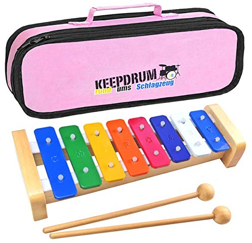 keepdrum KGS2 Glockenspiel für Kinder aus Holz + MB01PK Tasche Pink