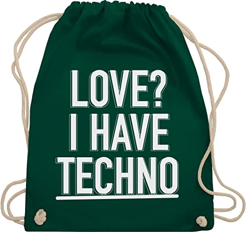 Turnbeutel Rucksack - Festival & Konzert - Love? I have Techno - Unisize - Dunkelgrün - festival+zubehör bag tasche beuteltasche a4 bags festival+rucksack sportsack festival+beutel stofftasche