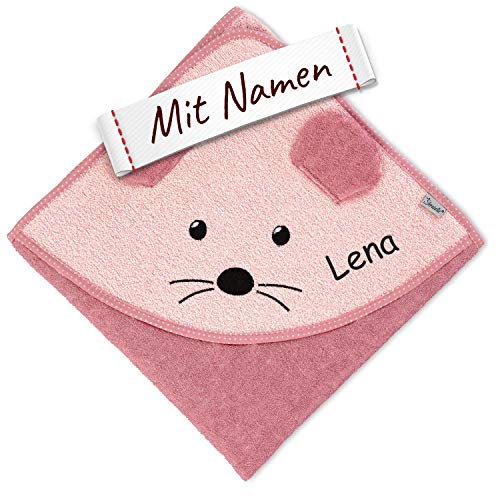 Sterntaler Mabel Kapuzenhandtuch mit Namen bestickt für Baby & Kinder, Badetuch Badehandtuch/Kinder-Badetuch mit Kapuze personalisiert, Mädchen 100x100 cm, Maus Mabel Rosa