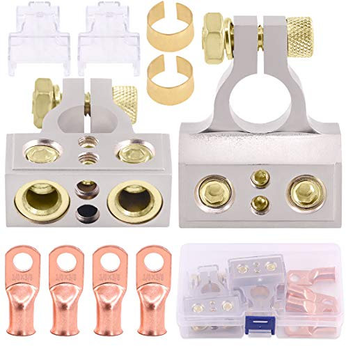 Glarks 8Pcs Car Battery Terminals Connectors 0/4/8/10 Gauge Battery Terminals with Heavy Duty Wire Ring Terminal Connectors for Car, Vehicle, RV and Boat Use