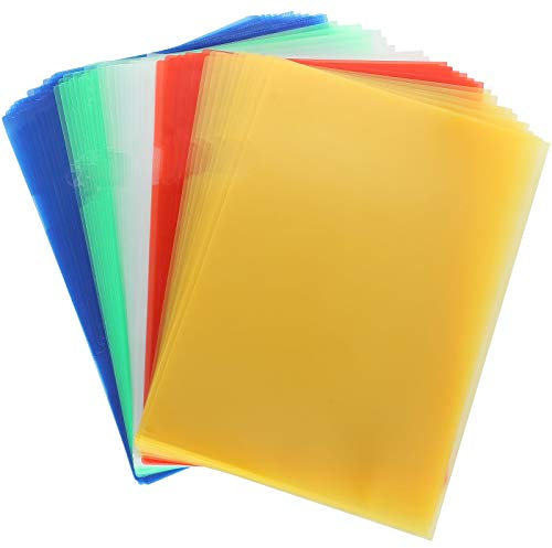 ASelected Lot de 60 pochettes A4 multicolores, 5 couleurs, extra résistantes, 180 μ, en plastique transparent, format A4, ouvertes sur le côté, pour ranger du papier, des dossiers, le bureau de