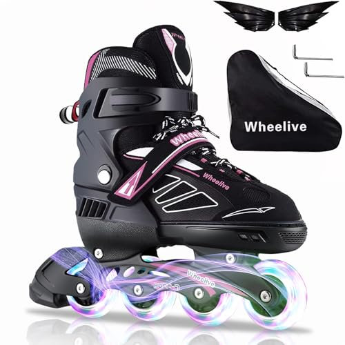 Wheelive Verstellbare Inline Skates für Kinder und Erwachsene, Rollschuhe Performance mit Vollen Lichträdern Ideal für Jungen Mädchen Männer Frauen