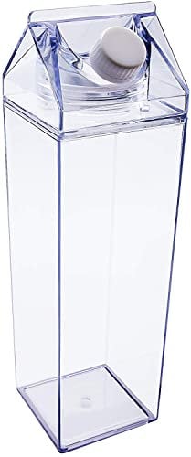 LUTER 500 ML Bouteille de Lait Carrée Claire Bouteille de jus d'eau en Plastique étanche pour Sports de Plein air Voyage Camping Escalade (Transparent / 1000 ml)