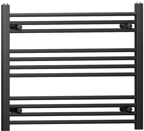 Myhomeware 800mm Wide Black Flat Heated Bathroom Towel Rail Radiator For Central Heating Elegant Designer UK (Alyssa 800 / 600mm Black)