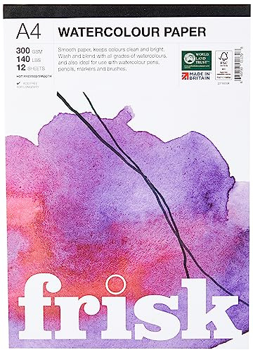 Frisk Aquarellpapier, 300 g/m², heißgepresst/glatt, 12 Blatt, A4, Weiß