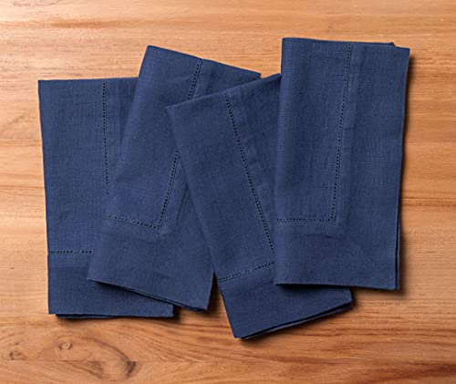 Solino Home Leinenstoff-Servietten 20x20 Zoll,Vintage Blau 4er Set,100% Reines Leinen Stoff Dinner Servietten für Gedenktag, Küche, Esszimmer,schwerer Hohlsaum, handgefertigt aus europäischem Flachs