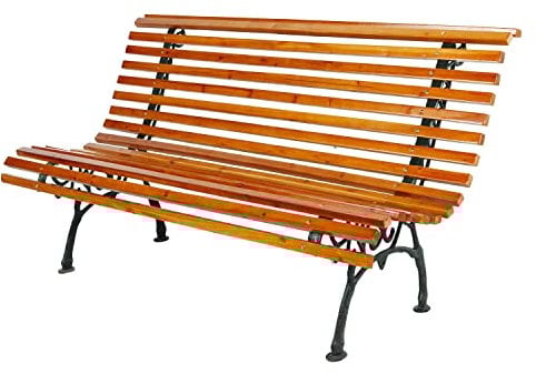 XXL Edle und Massive Parkbank aus Metall und Holz Gartenbank 150 x B. 70 x H. 81cm Sitzbank Farbe Natur