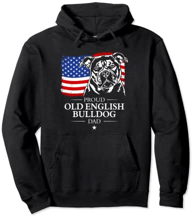 Proud Old English Bulldog Dad American Flag patriotischer Hund Pullover Hoodie