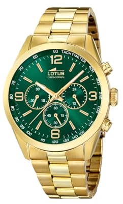 Lotus Herren Armbanduhr aus Edelstahl in der Farbe Gold-Grün 43mm, Wasserdichtigkeit: 5Bar, 18153/B