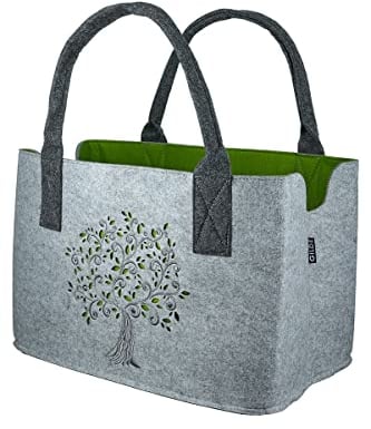 MF Filztasche Lebensbaum Shoppingtasche Tragetasche, Handtasche, Geschenk, Einkaufstasche,Baum Breite 40cm Filz (Hellgrau)