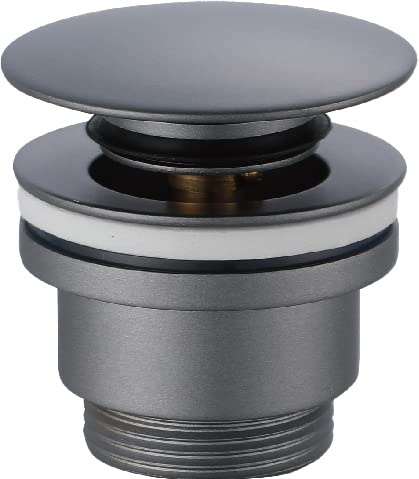 Mice - Valvola a Click Clack adatta per lavabi e bidet, facile installazione, tappi di scarico per lavandino, universale, con o senza bordo, Pop-Up grigio opaco-VCC017